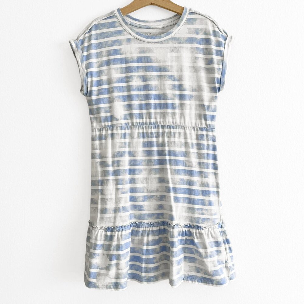 Gap Girls Slub Cotton Dress Tie Die Stripe Blue / White size M